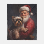 Couverture Polaire Yorkshire Terrier Santa Claus Festive Noël (Devant)