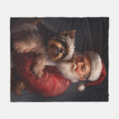 Couverture Polaire Yorkshire Terrier Santa Claus Festive Noël (Devant (Horizontal))