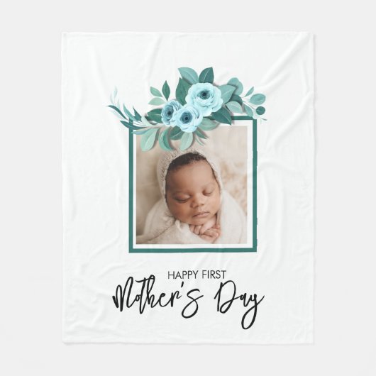 Couverture Polaire Your First Mother's Day Rose Greenery Photo (Devant)