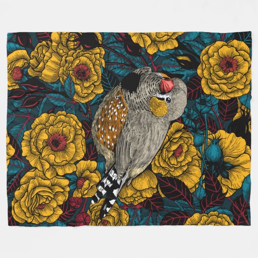 Couverture Polaire Zebra finch et buisson rose (Devant (Horizontal))