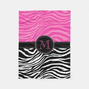 Couverture Polaire Zèbre noir et rose Imprimer Monogramme personnali
