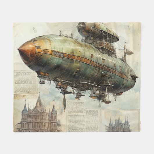Couverture Polaire Zeppelin Steampunk vintage (7) (Devant (Horizontal))