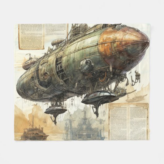 Couverture Polaire Zeppelin Steampunk vintage (8) (Devant (Horizontal))