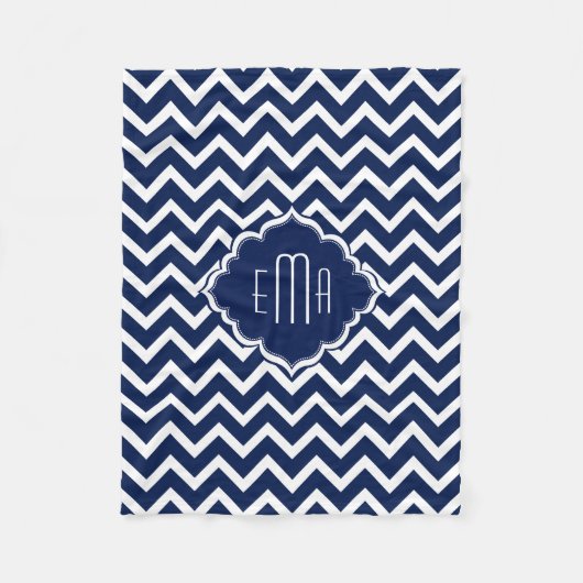 Couverture Polaire Zigzag géométrique bleu et blanc monogramme Chevro (Devant)