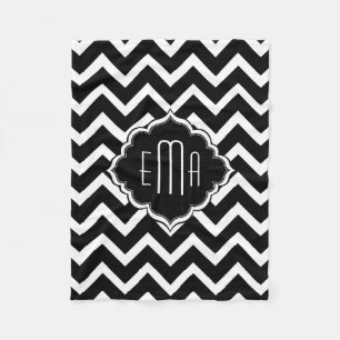 Couverture Polaire Zigzag géométrique noir et blanc monogramme Chevro