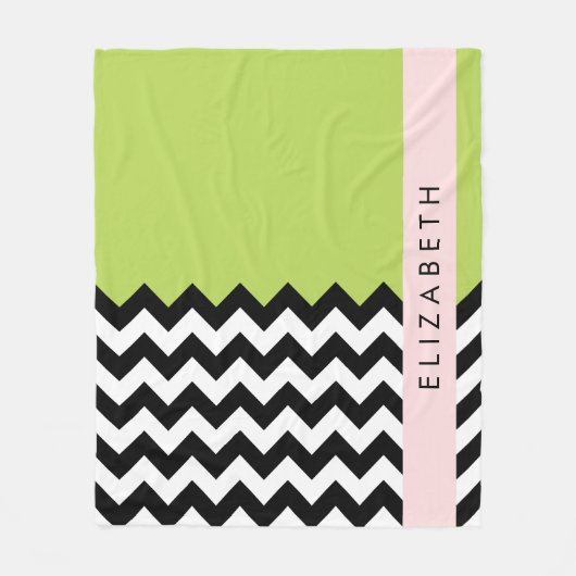 Couverture Polaire Zigzag noir et blanc, Chevron, Vert, Votre nom (Devant)
