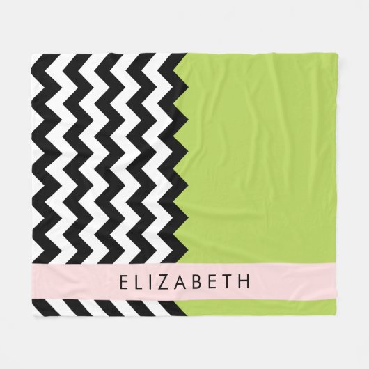 Couverture Polaire Zigzag noir et blanc, Chevron, Vert, Votre nom (Devant (Horizontal))