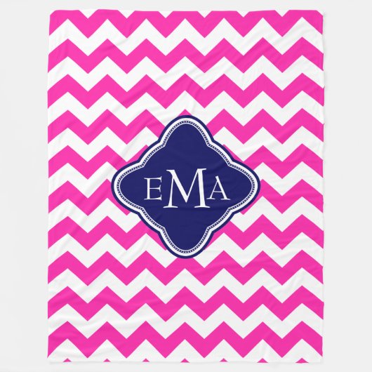 Couverture Polaire Zigzag rose et blanc monogramme Chevron (Devant)