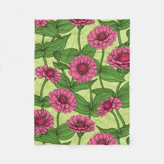 Couverture Polaire Zinnias rose sur vert clair (Devant)
