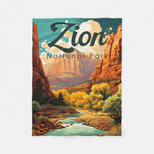 Couverture Polaire Zion National Park Illustration Retro (Devant)