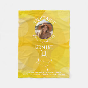 Couverture Polaire Zodiac Gemini Personnalisé Anniversaire Photo Astr