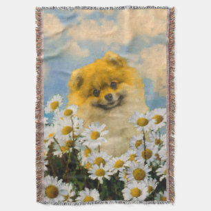 Couverture Poméranien dans Daisies Peinture - Art Chien origi