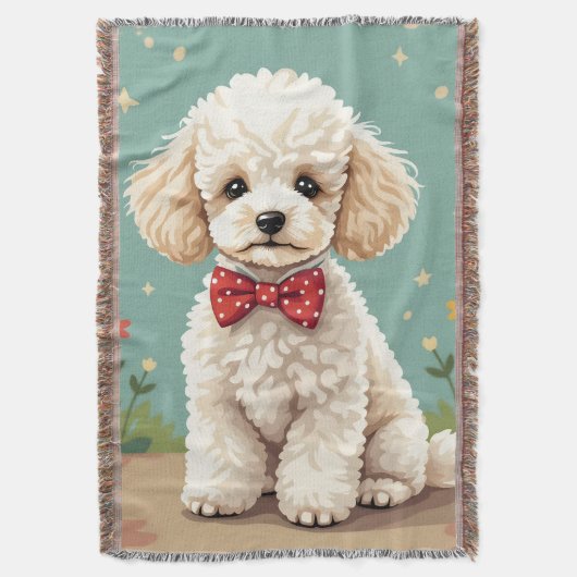 Couverture Poodle blanc adorable avec noeud papillon (devant Vertical)