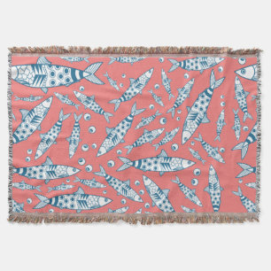 Couverture Portugais Lisbonne Sardines Motif Azulejos rose