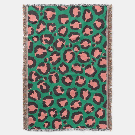 Couverture Poster de animal Léopard vert rose corail moderne (devant Vertical)