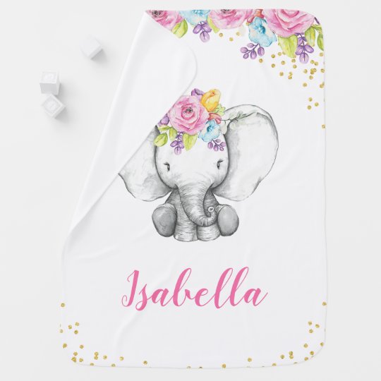 Couverture Pour Bebe Aquarelle Floral Elephant Personnalise Girl Baby Zazzle Be