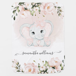 Couverture Pour Bébé Aquarelle rose fleur & adorable éléphant Fille