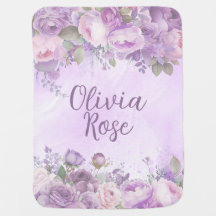 Aquarelle rose Floral Custom Baby Name Blanket