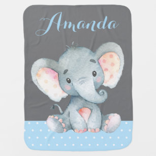 Couverture Pour Bébé Baby shower d'éléphant de garçon bleu et gris