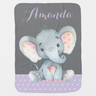 Couverture Pour Bébé Baby shower d'éléphants de filles violettes et gri