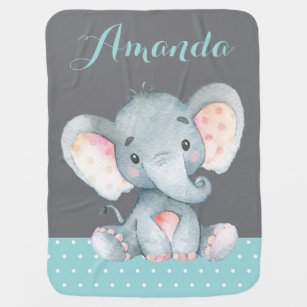 Couverture Pour Bébé Baby shower éléphant Aqua et Grey