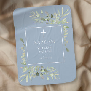 Couverture Pour Bébé Baptême Christening Aquarelle Verdure Dusty Blue