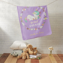 Bébé Blanket Cute Unicorne avec le nom du bébé