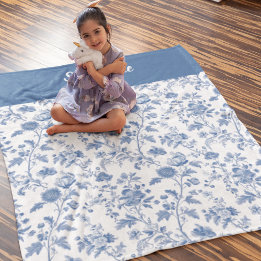 Couverture Pour Bébé Bleu Blanc Floral Personnalisé Nom