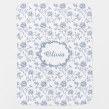Bleu Français Toile Chinoiserie Fleurs Nom Personn