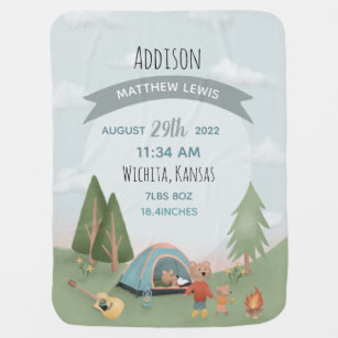 Couverture Pour Bébé Boys Cute Forest Bear Camping Birth Stats & Nom