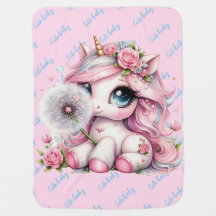 Cute aquarelle bébé licorne et fleur dandelienne2
