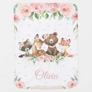 Couverture Pour Bébé Cute Bois Animaux Blush Rose Floral Doux  