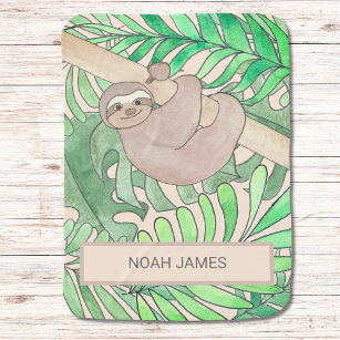 Couverture Pour Bébé Cute Sloth Baby Jungle Feuille Aquarelle Nom