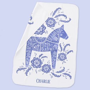 Couverture Pour Bébé Dala suédois Cheval bleu Nom personnalisé