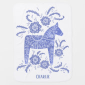 Couverture Pour Bébé Dala suédois Cheval bleu Nom personnalisé (Devant)