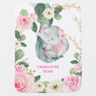 Couverture Pour Bébé Douce rose Floral Dormir Eléphant Girl Nursery