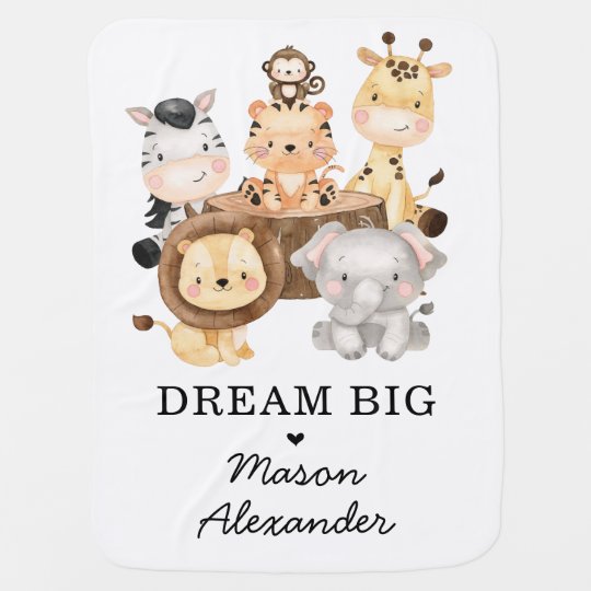 Couverture Pour Bebe Dream Big Cute Aquarelle Safari Animaux Monogramme Zazzle Be