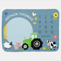 Garçons adorable ferme verte tracteur et nom jalon