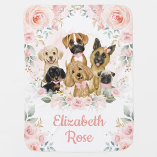 Couverture Pour Bébé Joli Chiens Puppy Rose Gold Floral Girl