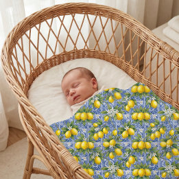 Couverture Pour Bébé Lemon Blue French Country Watercolor Tile 