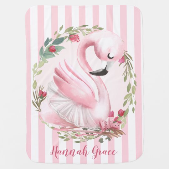 Couverture Pour Bebe Nom Personnalise De Cygne De Rose D Aquarelle Zazzle Be