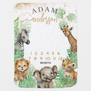 Couverture Pour Bébé Safari animaux Tropical Baby mensuel jalon