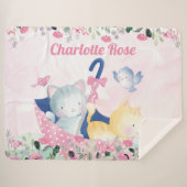 Couverture pour fille avec fleurs roses et chatons (Devant (Horizontal))