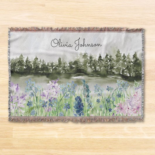 Couverture Prairie de fleurs bleues violettes à l'aquarelle s
