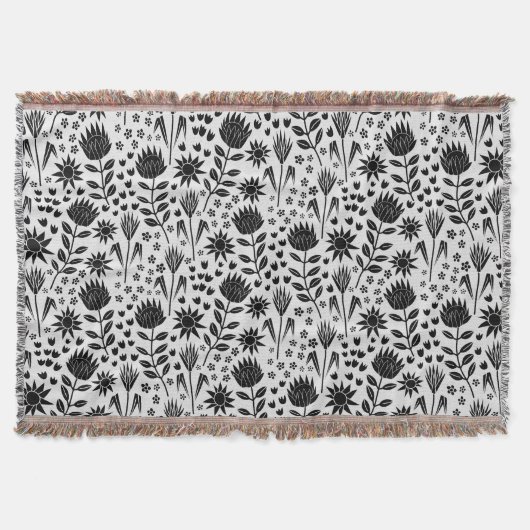 Couverture Protea Floral Block Imprimer Millefleur noir blanc (Devant)