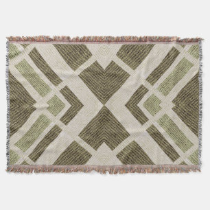Couverture rayée verte et beige de jet de motif d