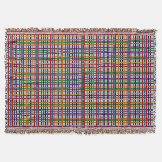 Couverture Rayure Carreaux Plaid Rustique Arc-en-ciel Gris Bl (Devant)