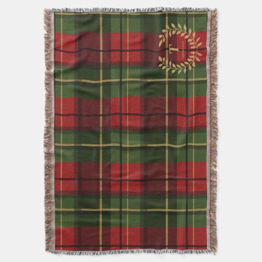 Couverture Red And Green Plaid With Monogram Inside A Wreath (devant Vertical)