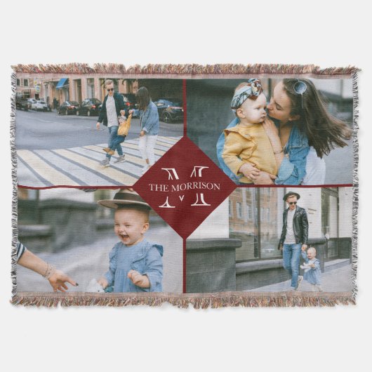 Couverture Red Multiple Photos Custom Monogramme Nom de famil (Devant)