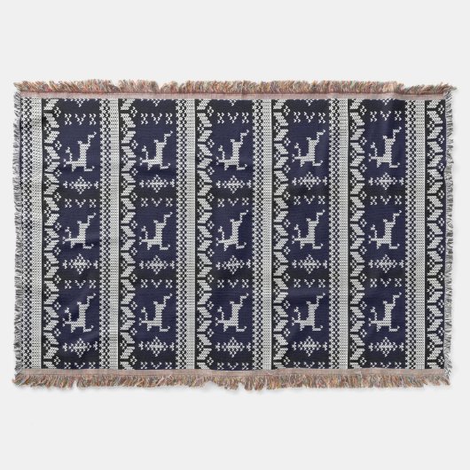 Couverture Reindeer Motif alpin blanc et marine - Monogramme (Devant)